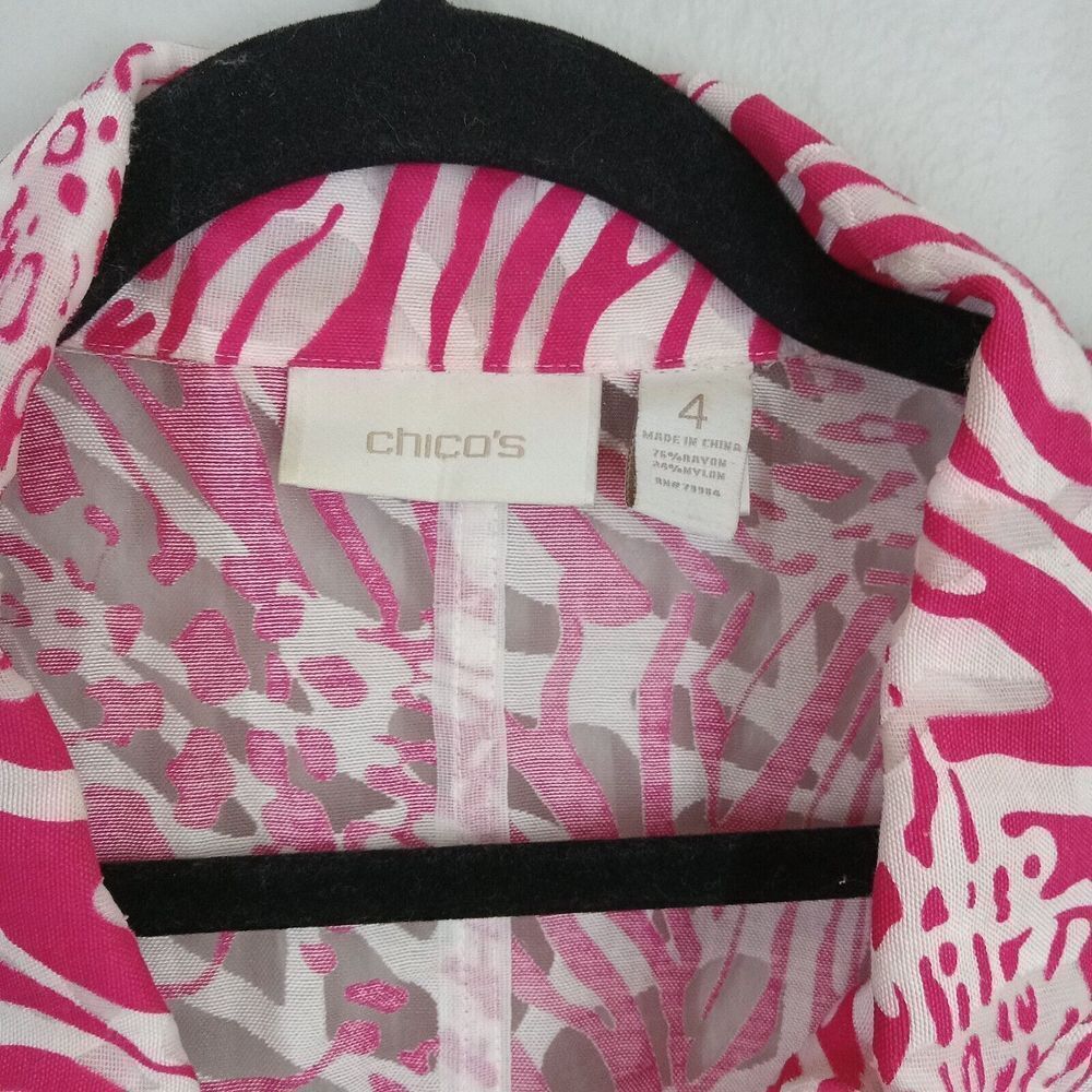 CHICO’S Pink White Mesh Tiger Print Jacket Women Size XL Chicos 4 - Picture 3 of 6
